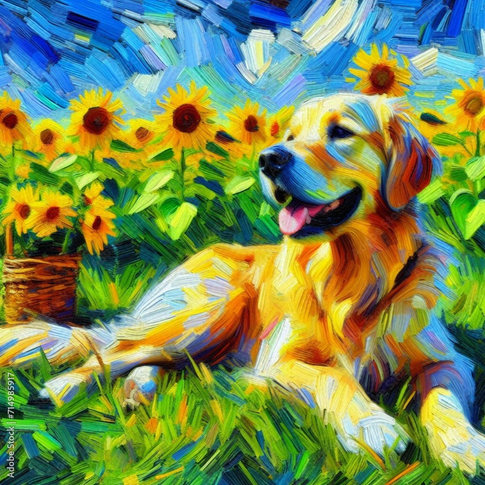 dog in impressionist art for paintings and t-shirt prints Generative AI