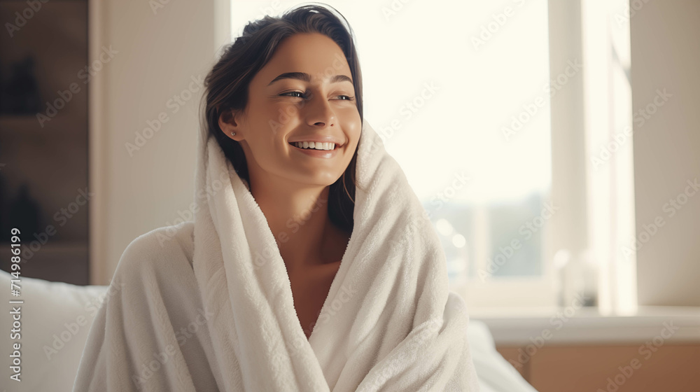 Caucasian woman taking care of her skin in the bedroom. Caucasian woman taking care of her skin in the bedroom.