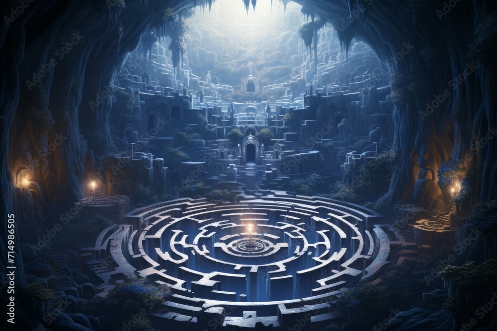Fototapeta premium Mystic crystal labyrinths in Fantasy - Generative AI