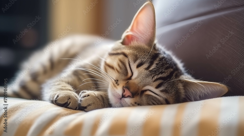 The cat is sleeping happily in the house. The cat is sleeping happily in the house.