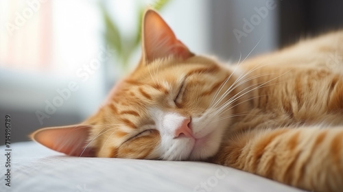 The cat is sleeping happily in the house. © S photographer