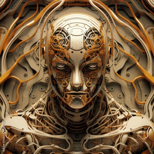 3D illustration of a robot in cyberspace, futuristic background, new technologies. 