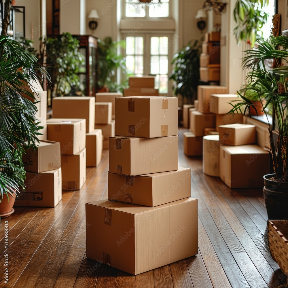 New house, moving concept, boxes New house, moving concept, boxes