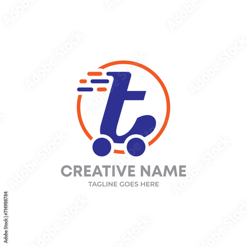 logo for company. letter T e commerce logo. letter T with cart logo