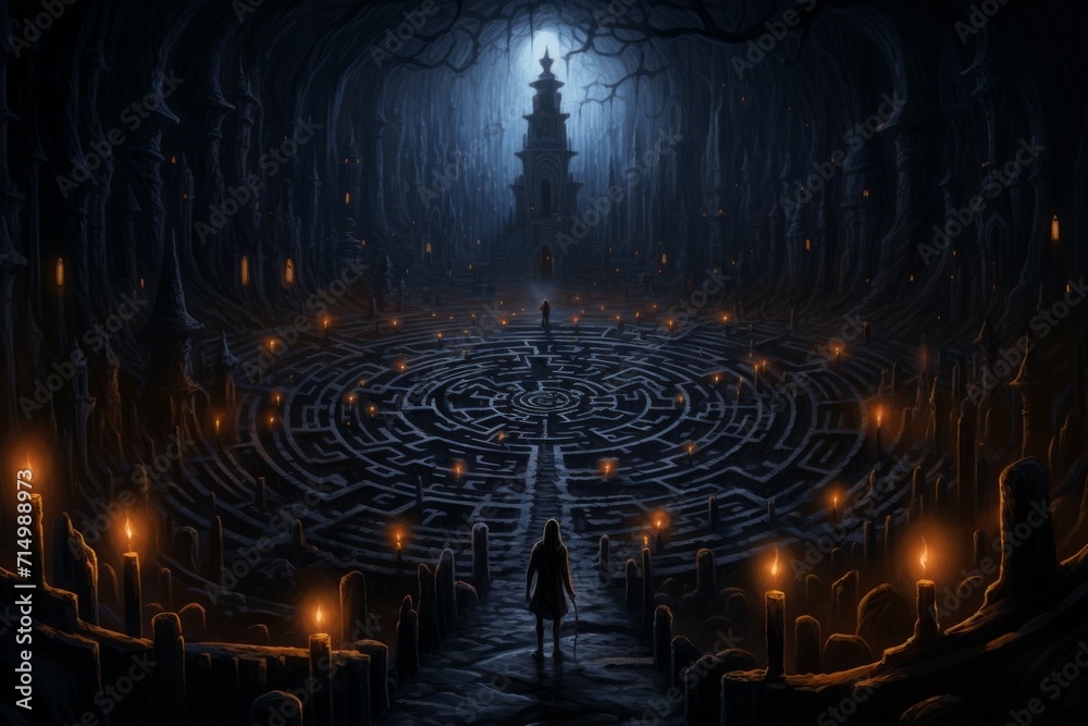 Mystic crystal labyrinths in Fantasy - Generative AI