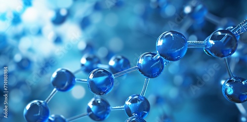 A close-up of blue molecules in a blue background Generative AI