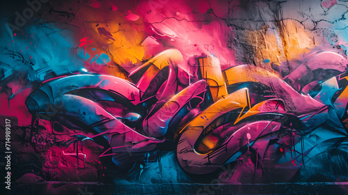 A vibrant and energetic street art-inspired mural painting with bold colors, abstract shapes, and expressive graffiti elements. Made by Generative Ai photo