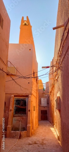 LES KSOURS DU M’ZAB. With its houses made of clay and stones, typical sub-Saharan desert architecture, Ghardaïa, Oasis M'zab, Algeria photo