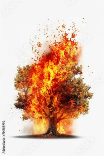 Burning Tree Catching Fire Struck by Lightning