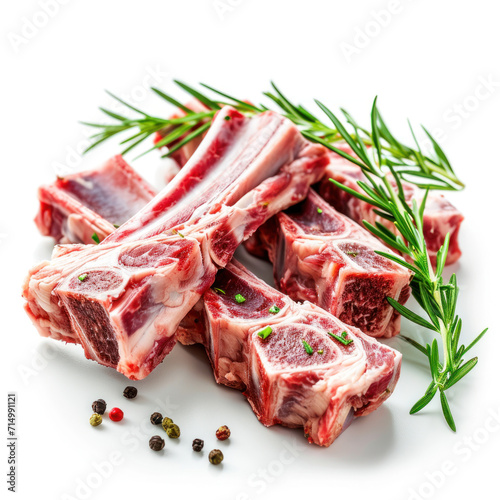 Raw lamb ribs with rosemary. 