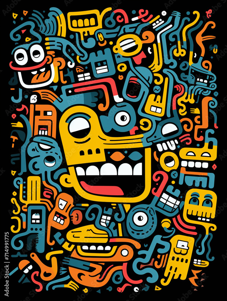T-shirt design, art brut face crowd, art print created with Generative Ai T-shirt design, art brut face crowd, art print created with Generative Ai