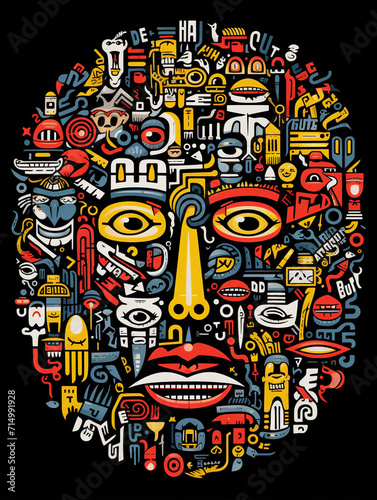 T-shirt design, art brut face crowd, art print created with Generative Ai