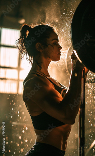 Zbliżenie atrakcyjnej dziewczyny chybającej sztangę w siłowni - fitness i ćwiczenia, zdjęcie sportowe - Close-up of an attractive girl missing a barbell in a gym - fitness and exercise - AI Generated