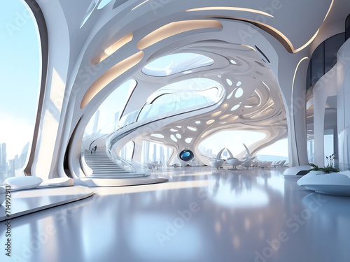 Beautiful modern futuristic building interior architecture design. 3d rendering 