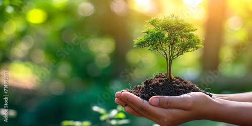 A person holding a small tree in their hand. Generative AI