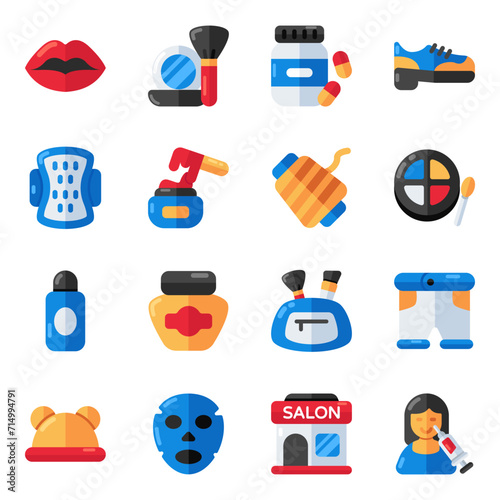 Set of Beauty Products and Fashion Flat Icons 


