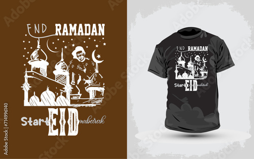 Ramadan Kareem Or EID Mubarak Typography T-shirt Design.
