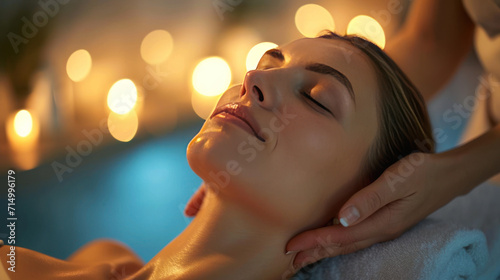 Woman smiling and enjoying massage and spa. 