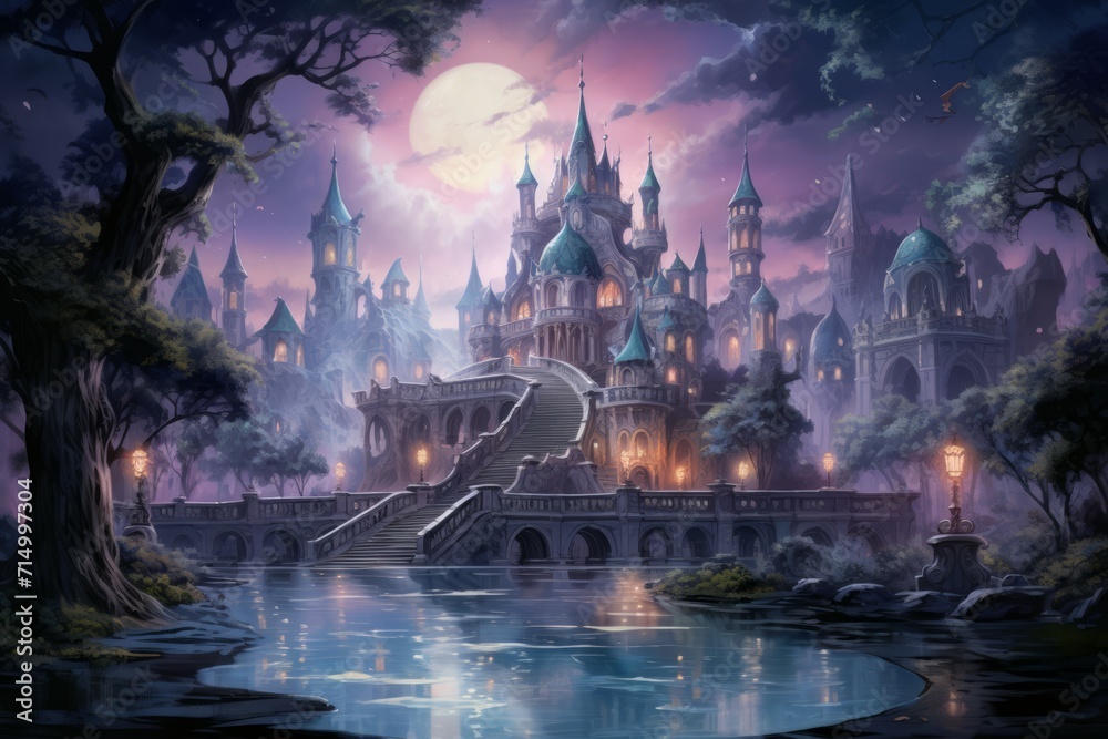 Bewitching moonstone fountains in Fantasy - Generative AI Bewitching moonstone fountains in Fantasy - Generative AI