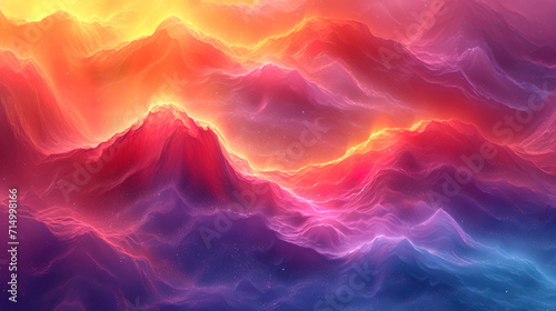Color spots of light on the tops of the etheric mountains create an abstract and unique look photo
