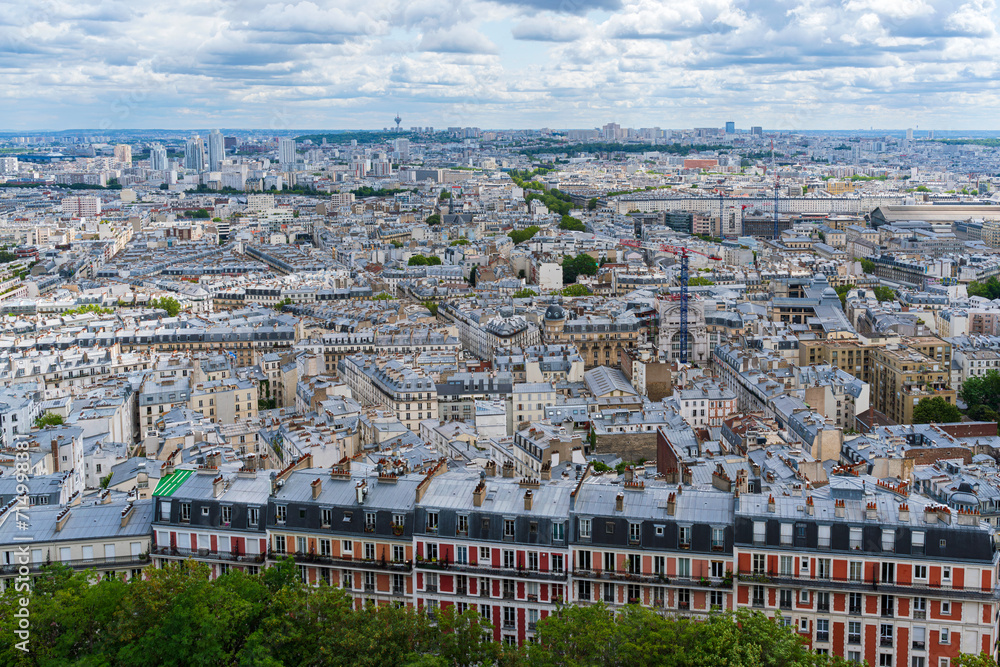 aerial view of paris taken from atop basilica dome at montmartre