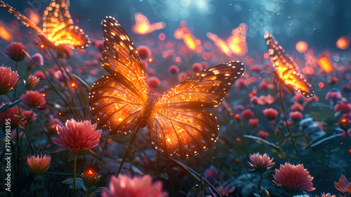 Luminous butterflies around the etheric mountains create the impression of the magical world of fa