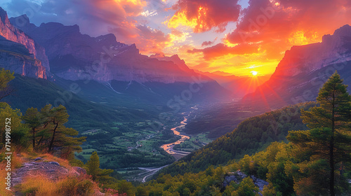 Sunset lighting emphasizes the contours of the etheric mountains  creating an enchanting picture o