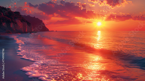 Sunset shades, starting from warm coral to cool lilacs, create an exciting atmosphere of romantic photo