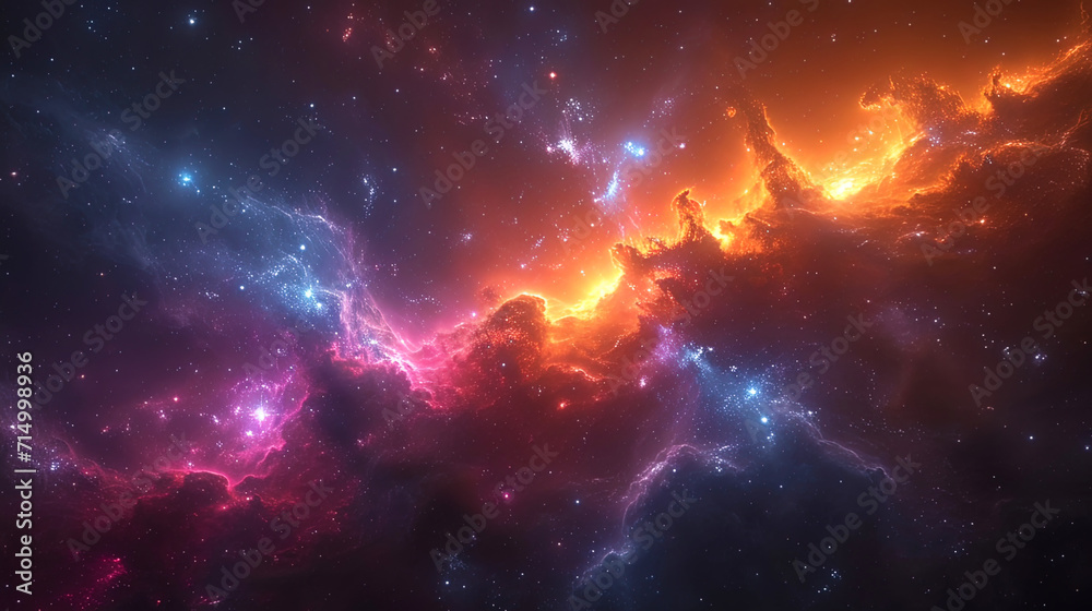 The background of Cosmos, where sparkling cosmic nebulae and luminous planets create a visual sens