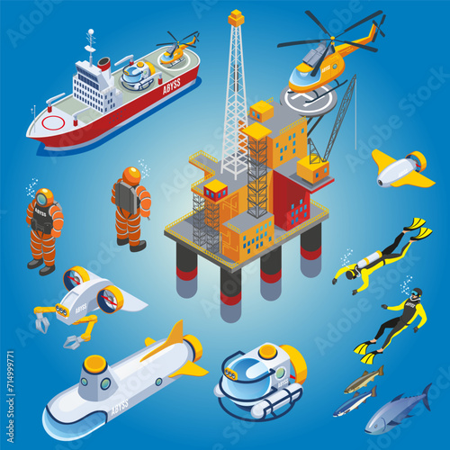 underwater depths research isometric icons