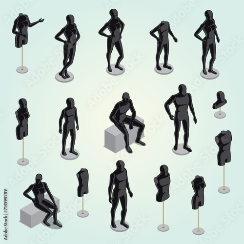 mannequins isometric set accessory doll boutique exhibition