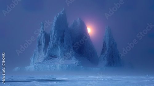 The ice peaks of the etheric mountains  illuminated by the light of the moon  create the magical a