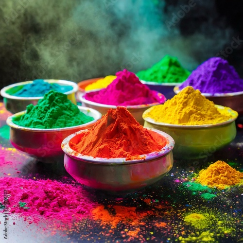 Bright Pigment Bliss: Several Bowls Filled with Energetic Dust photo