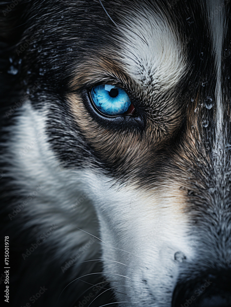 husky dog closeup of an eye, hyper realistic, cinematic colors created with Generative Ai