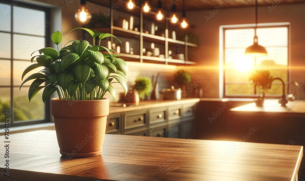 a modern kitchen scene at sunset background a modern kitchen scene at sunset background