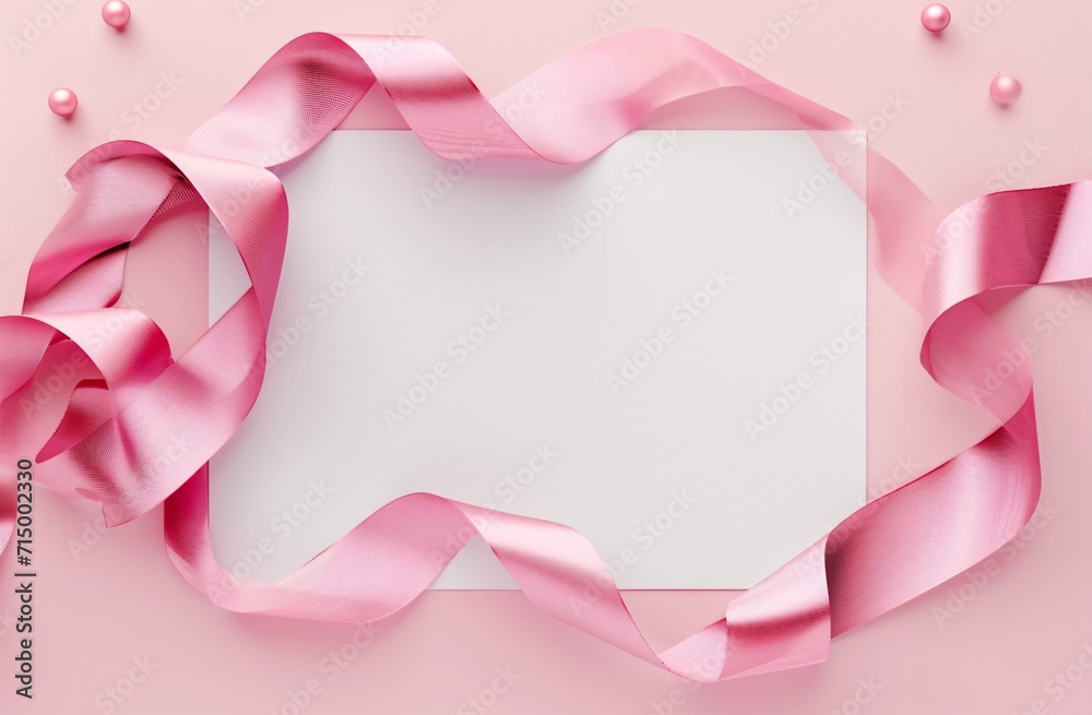 Pink ribbon around a white cardboard Generative AI