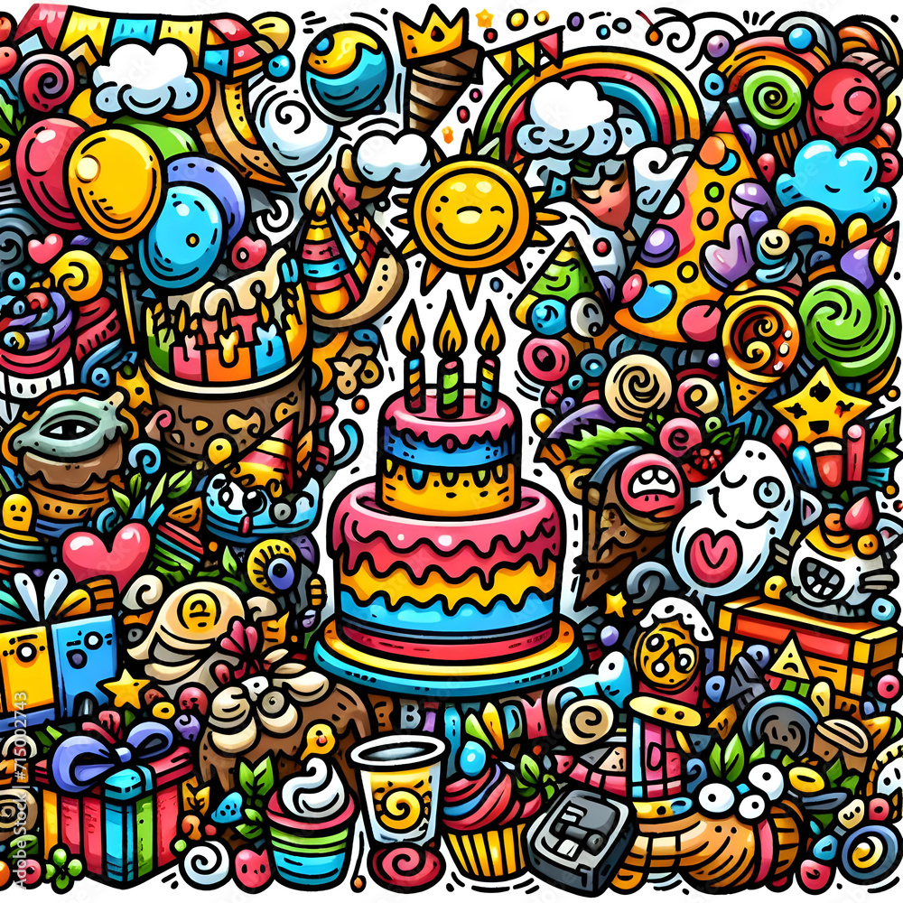 Colorful Birthday Party art pattern with various objects Colorful Birthday Party art pattern with various objects