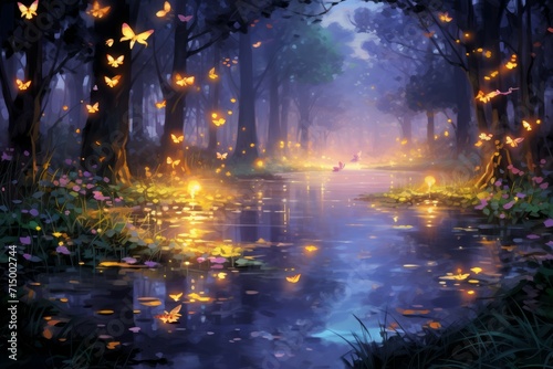 Playful twilight fireflies  dancing in the fading light  casting a soft glow on the world - Generative AI