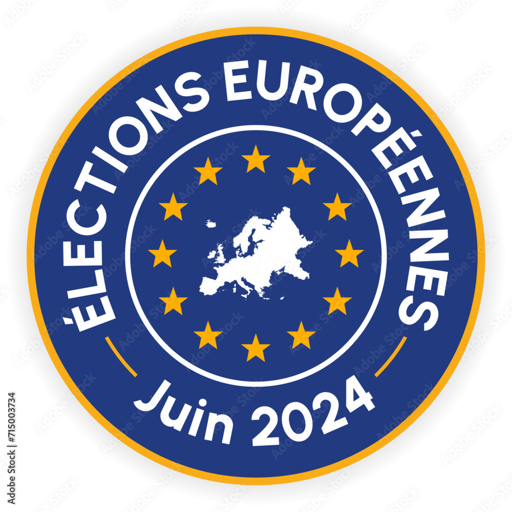Logo pour les élections européenne de 2024 - Texte et illustrations vectoriels présentant les couleurs et une carte de l'Europe