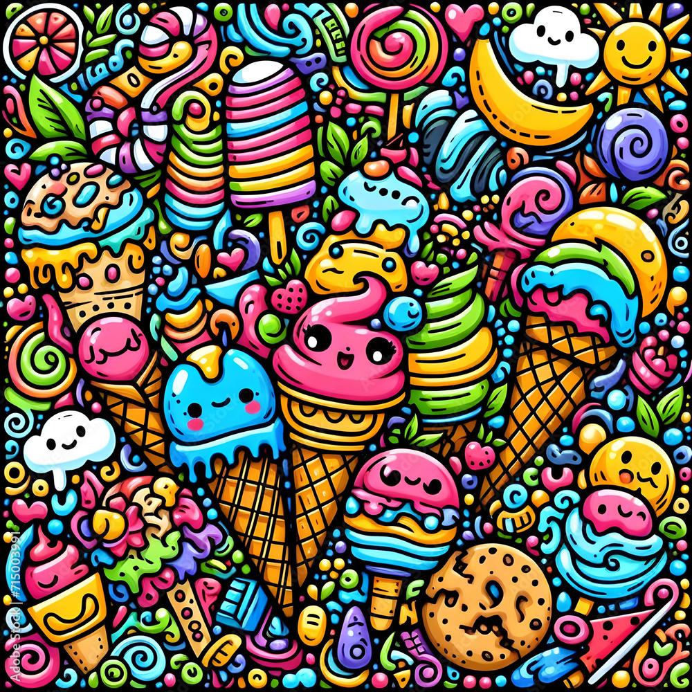 Sweet Treats Galore: Colorful Ice Cream Doodle Art