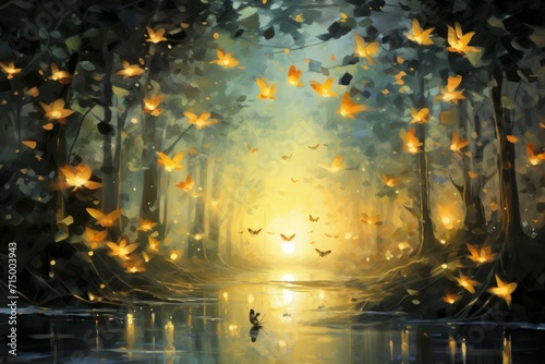 Playful twilight fireflies, dancing in the fading light, casting a soft glow on the world - Generative AI © Sidewaypics