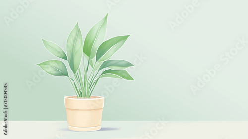 A green house potted plant on a pastel green background water color, cartoon, hand drawing, animation 3D, vibrant, minimalist style. ai generated.