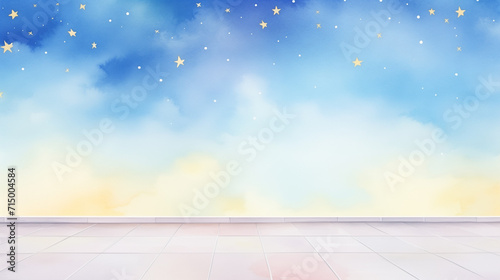 An empty concrete floor on a rooftop bathed in the soft light of the moon and stars water color, cartoon, hand drawing, animation 3D, vibrant, minimalist style. ai generated.