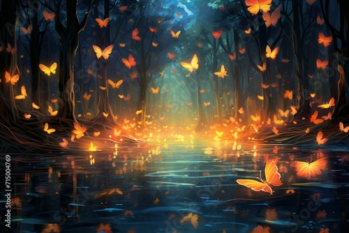 Playful twilight fireflies  dancing in the fading light  casting a soft glow on the world - Generative AI