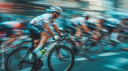 Cycling, cycling sports competitions, in the style of a blurred frame, photos at speed with blurred athletes
