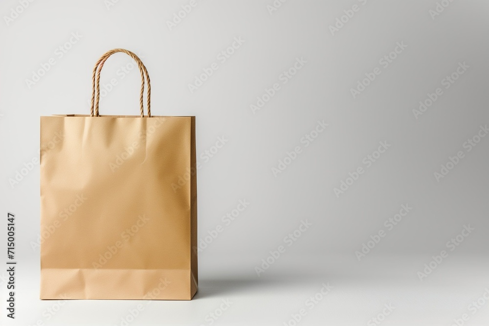 A paper grocery bag on a light gray background, with an empty space - obrazy, fototapety, plakaty 