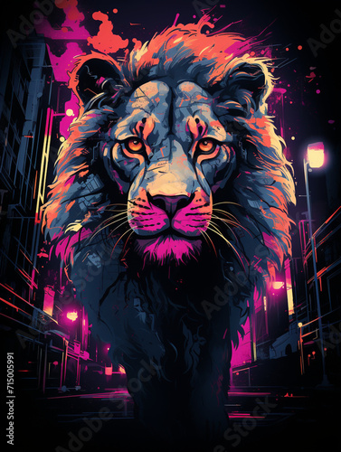 T-shirt design  A nonsense image of extreme realism  cyberpunk lion created with Generative Ai