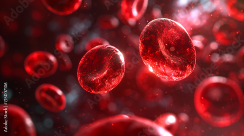 A conceptual image of erythrocytes with a glowing, translucent effect, erythrocyte, dynamic and dramatic compositions, with copy space