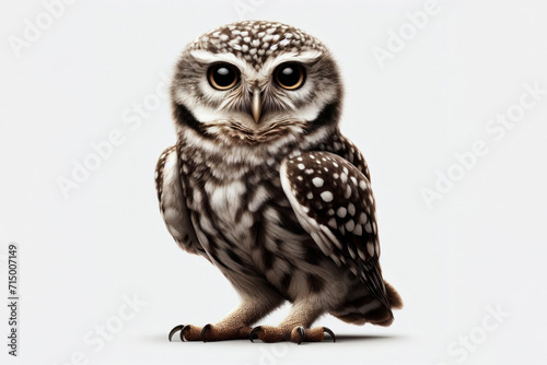 full body Owl bird isolated on solid white background. ai generative