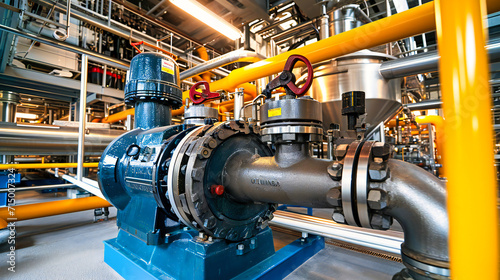 Industrial Pipe System: The intricate network of industrial pipes and valves, illustrating the complexity of energy and power plants photo